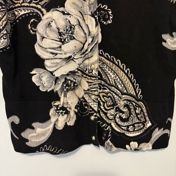 White House Black Market Black Floral Paisley Embellished Cardigan Women’s L - Picture 4 of 8